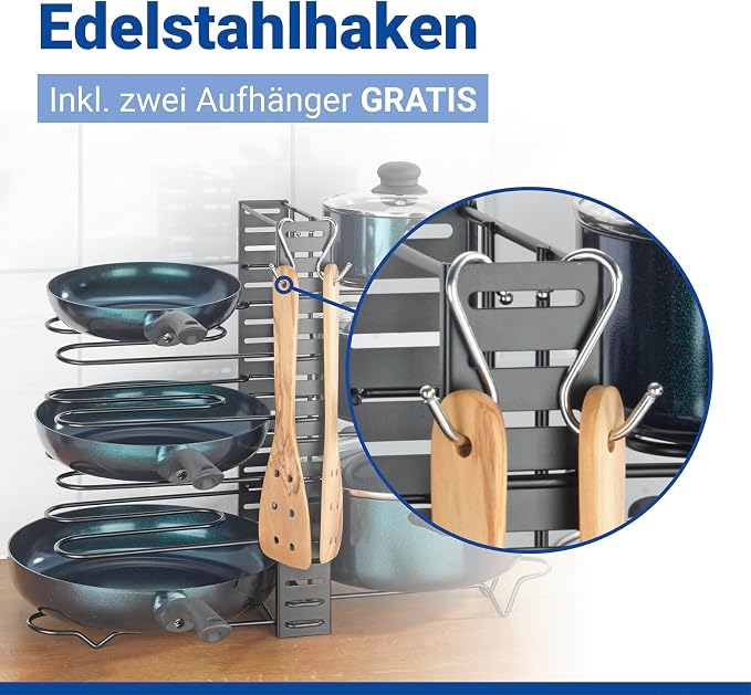 3-in-1 Pot and Pan Stand, Adjustable, Space-Saving, Holds up to 8 Pots, Pans and Lids, for Kitchen Cabinets from 60 cm Wide, Metal, 54.5 x 42 x 20 cm - Image 7