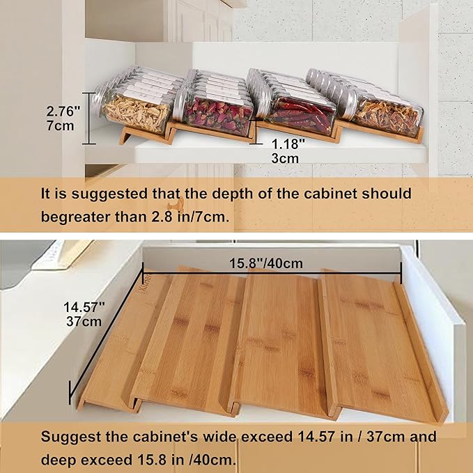 Spice Drawer Organzier,4 Tiers Bamboo Spice Rack Tray Insert for Cabinet Drawer Countertop, Kitchen Seasoning Storage Drawer Organization,14.57" Wide x 15.8" Deep （Hold UP To 32 Jars - Image 2