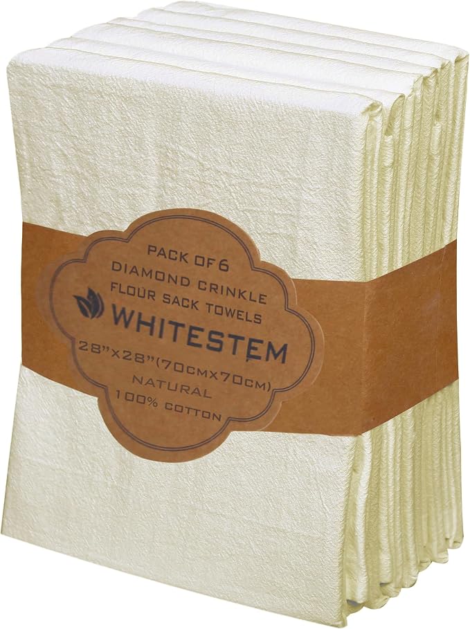 Flour Sack Towels 28” x 28” – Pack of 6 Cotton Kitchen Towels, Dish Towels and Tea Towels for Embroidery, Thick Absorbent for Baking & Bread Proofing - Natural by WHITESTEM