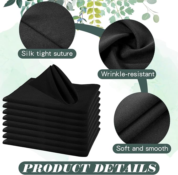 60 Pcs Washable Cloth Napkins 17 x 17 Inch Polyester Dinner Napkins Soft Table Napkins for Weddings Parties Holiday Dining Banquet (Black) - Image 3