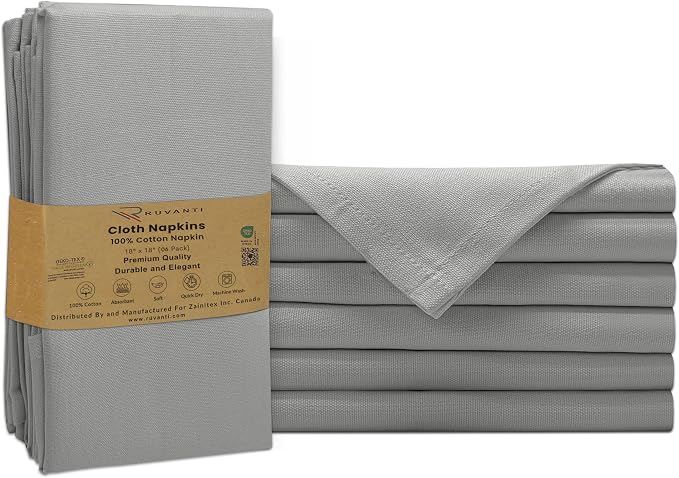 Ruvanti Cloth Napkins Set of 6, 100% Cotton High GSM 18x18 Inches Soft, Washable, Highly Durable & Absorbent, Perfect for Parties, Christmas, Thanksgiving Dinners – Wild Dove by Ruvanti