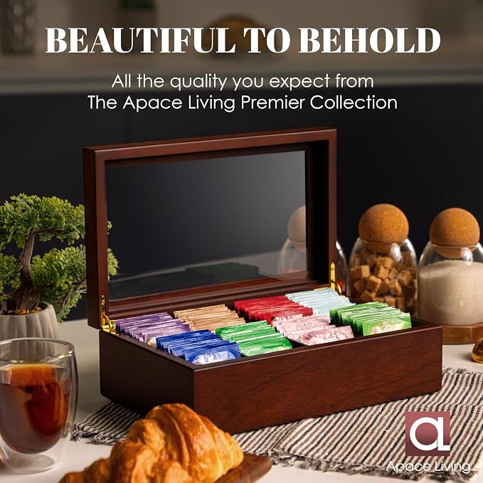 Tea Box - Luxury Wooden Tea Bag Organizer from The Apace Premier Collection - 8 Compartment Tea Storage Chest Container - Elegantly Handmade w/Scratch Resistant Window - Image 5