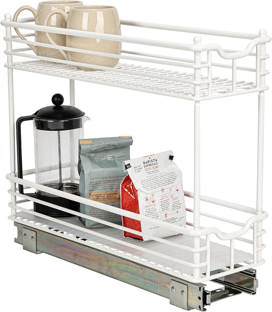Household Essentials White Steel Two-Tier Slide-Out Organizer with Plastic Liners by HouseholdEssentials