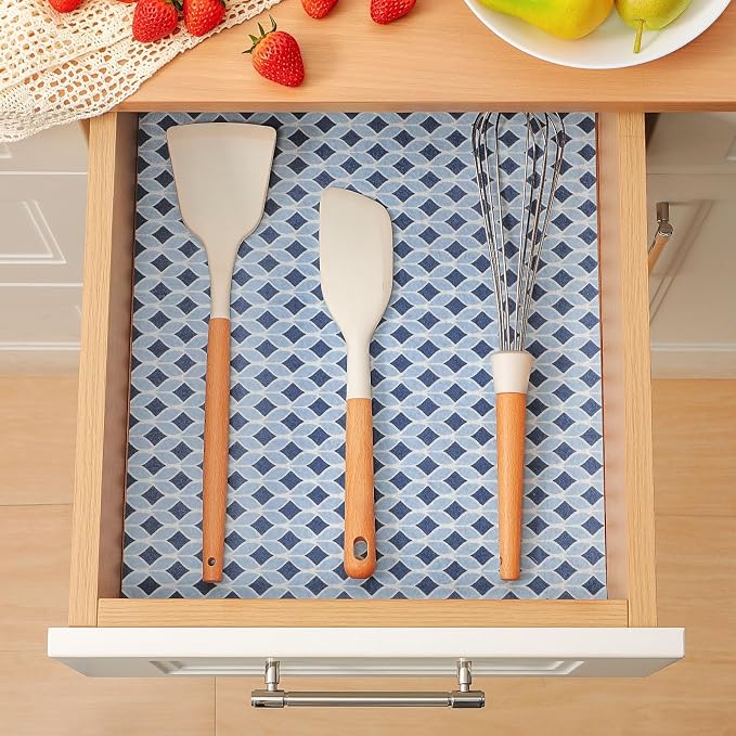 Cooyes 6 Pack Cloth Shelf Liners 17.7" × 36", Non-Slip Refrigerator Liners Machine Washable, Refrigerator Drawer Mats for Glass Shelves and Kitchen Cabinets, (Light Blue) - Image 4