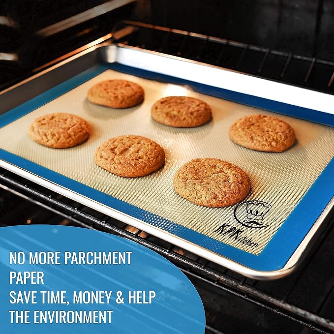 Silicone Baking Mats Set of 5 and Silicone Pastry Mat - 2 Half Sheets Mats + 1 Quarter Sheet Liner + 1 Round & 1 Square Mat + Extra Large Baking Mat For Rolling Out Dough - 100% Silicone - Image 8