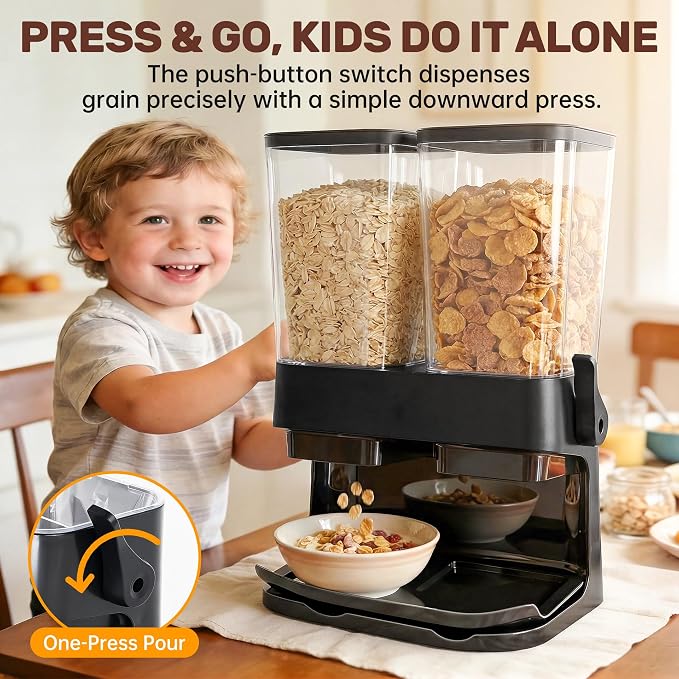 Cereal Dispenser Countertop 2 Pack, Double 3L Airtight | Cereal Storage Container for Kitchen Pantry, Large Capacity Clear Dry Food Organizer For Cereal, Nuts, Coffee Beans, Pet Food - Image 3