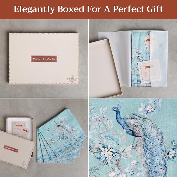 Maison d' Hermine Napkin 100% Combed Cotton Premium Set of 4 Decorative Washable Table Cloth Napkins for Dining, Home, Wedding, Banquet, Peacock Utopia - Pastel Turquoise (20”x20”) - Image 6