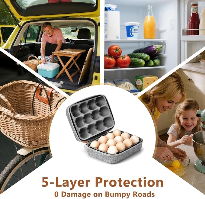 Outdoor Egg Containers For Camping, 12 Slots Reusable Egg Holder With Handle, Shockproof Storage Carrier Tray For Party Picnic Travel, Portable Egg Protection Holder Protection Box - Image 2