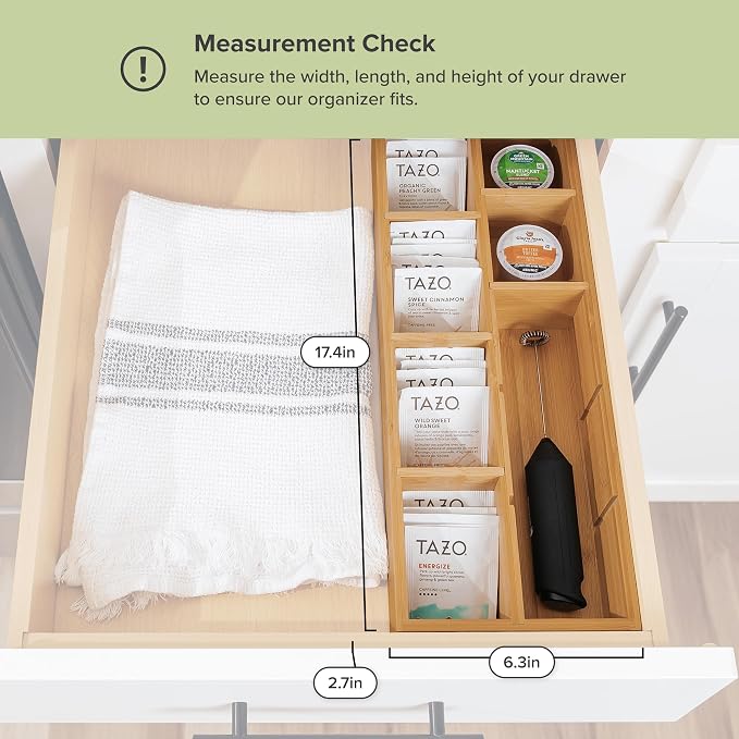 Tea Bag & Coffee Pod Organizer, Small, Bamboo | 9-compartment design, removable wall inserts, non-slip feet, sustainable bamboo - Image 4