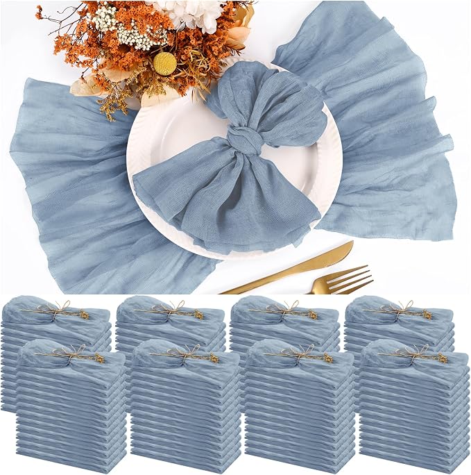 100 Pieces Cloth Napkins Dusty Blue Dinner Cheesecloth Napkins for Wedding,Wrinkled Cloth Napkins Bulk for Home Party Rustic Table Decoration, 17 x 17 Inch by Teruntrue