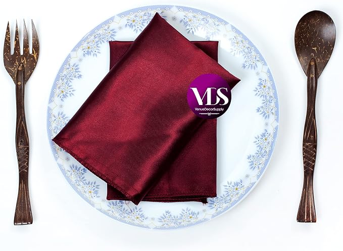 VDS - 200 Pieces | Satin Napkins 20 x 20 Inch Square | Kitchen & Dinner Table Napkins Cloths Handkerchief for Restaurant Bistro Wedding Christmas Birthday Party Dinner Decoration (Burgundy) - Image 2