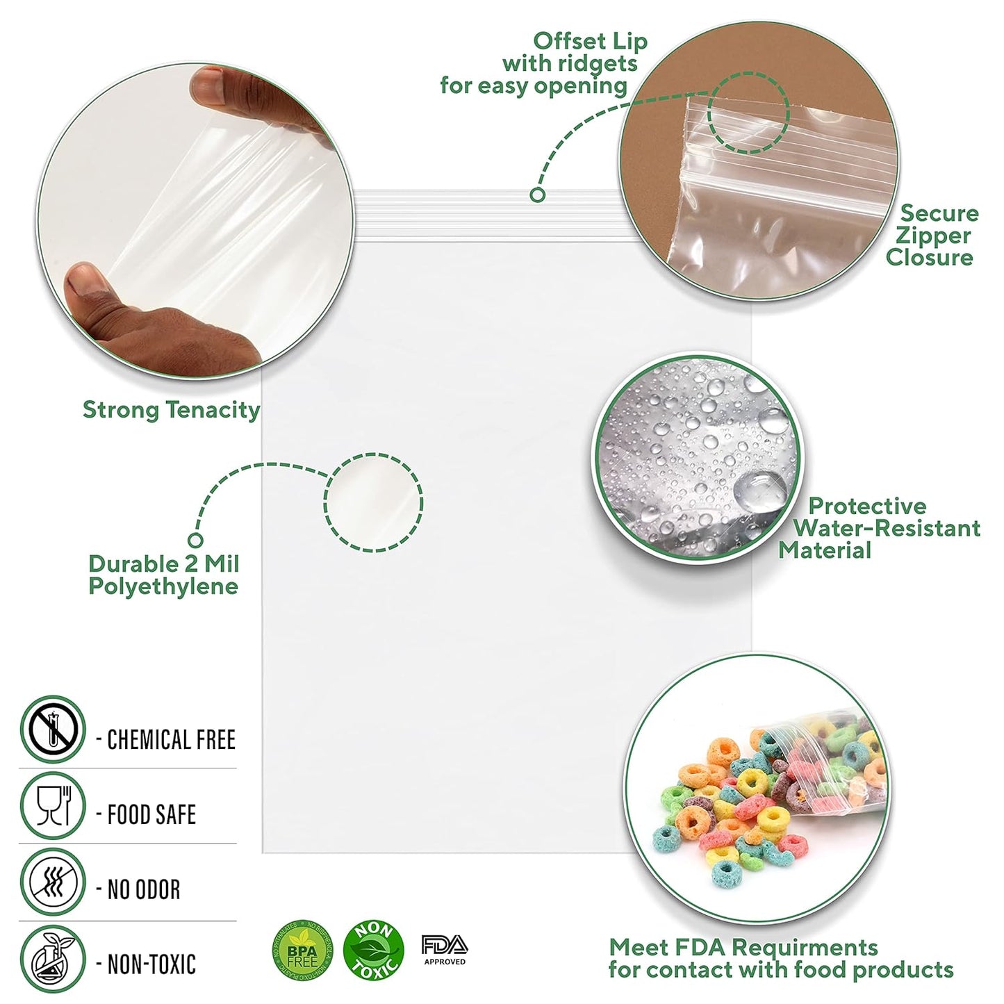 GPI Pack of 500, 12" X 15" Clear Plastic Reclosable Zip Bags - Bulk 2 Mil Thick Strong & Durable Poly Baggies with Resealable Zip Top Lock for Travel, Storage, Packaging & Shipping