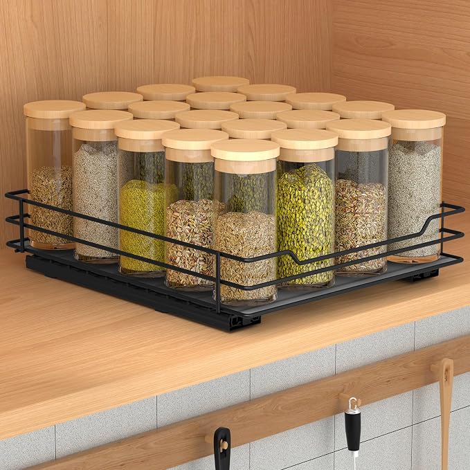 BOIVSHI Pull Out Spice Rack Organizer for Cabinet, Heavy Duty Slide Out Spice Rack Organizer for Kitchen Cabinets and Pantry, Fits Spices, Sauces, Canned Food (8.5''Wx10.5''Dx2.5''H) - Image 2