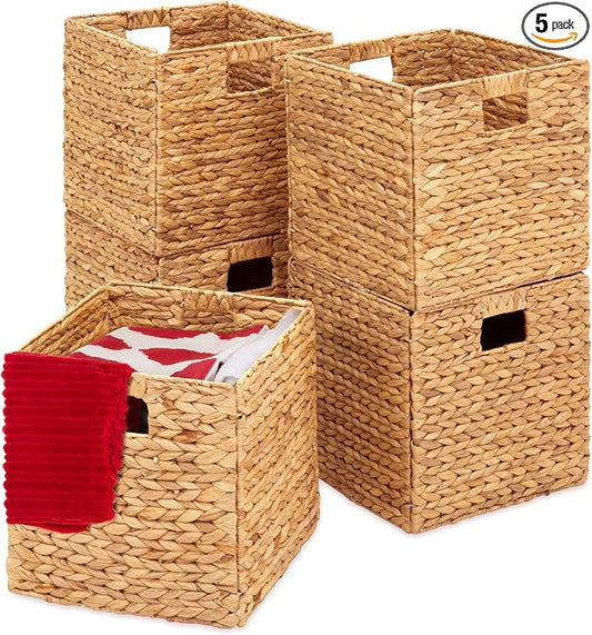 Best Choice Products 13x13in Pack of 5 Cube Storage Baskets, Water Hyacinth Multipurpose Collapsible Organizers, Handwoven Laundry Totes for Laundry, Living Room, Kids Room & Nursery - Natural by Unknown