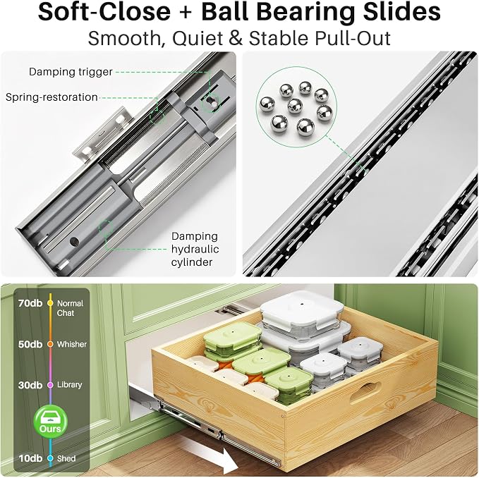 Pull Out Cabinet Organizer, Soft Close Slide Out Solid Wooden Drawers(21"W X 21"D x 6.2''H), Heavy Duty Full-extension Roll Out Shelves for Kitchen Cabinets,Pantry & Closet Organizers and Storage - Image 5