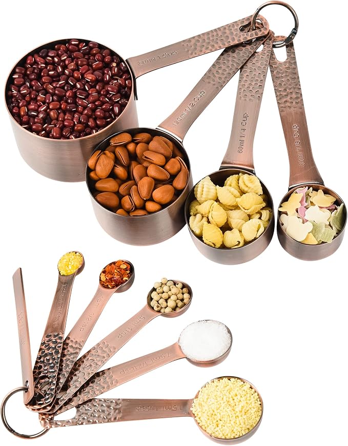 Copper Measuring Cups and Spoons Set, Stainless Steel Measuring Tools Set for Baking & Kitchen, Metric & US 4 Copper Plated Measure Cups and 5 Measure Spoons with Leveler for Wet & Dry - Image 2