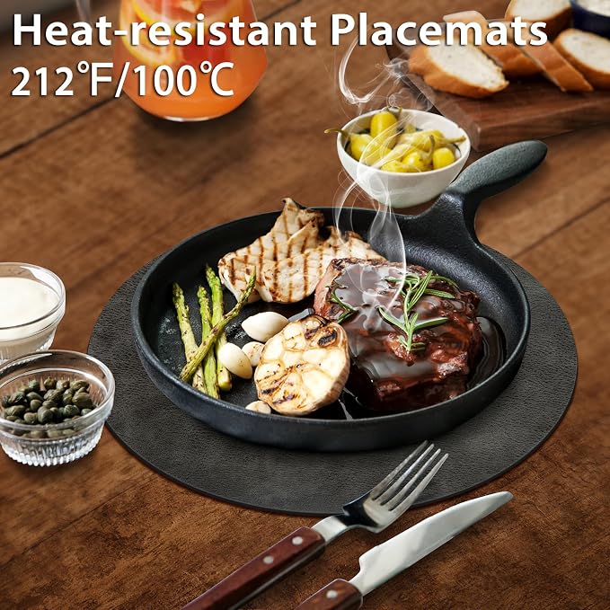 ADRIMER Placemats, Heat Resistant Round Placemats Set of 8 Washable, Waterproof Table Mats, Wipeable Faux Leather Place Mats for Kitchen, Dining Room, Dark Grey - Image 4