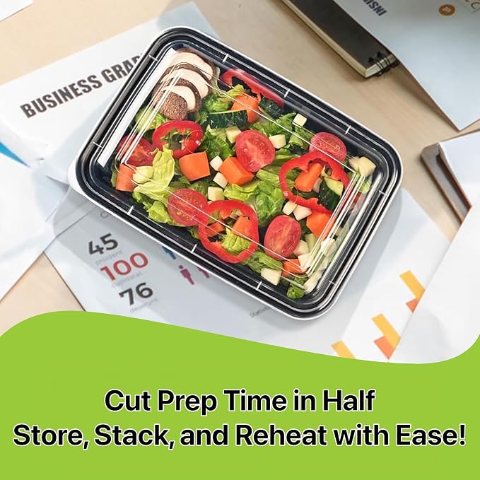 Meal Prep Containers [50 Set] x [16 oz] with Lids, 1 compartment, Stackable, Reusable, Leakproof, Food Safe, Microwave, Freezer & Dishwasher Safe for Food Prep Storage Bento (50 Set, 16 oz) - Image 5
