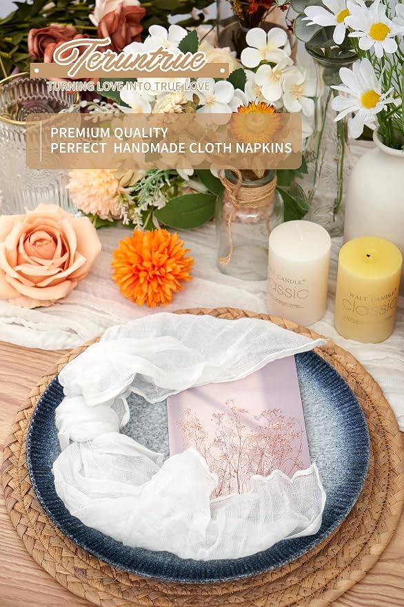 42 Packs Gauze Cheesecloth Napkins 20 x 20 Inch White Wrinkled Dinner Napkins, Rustic Boho Napkins Soft Cloth Napkins for Wedding Party Event Dinner Table Decoration - Image 5