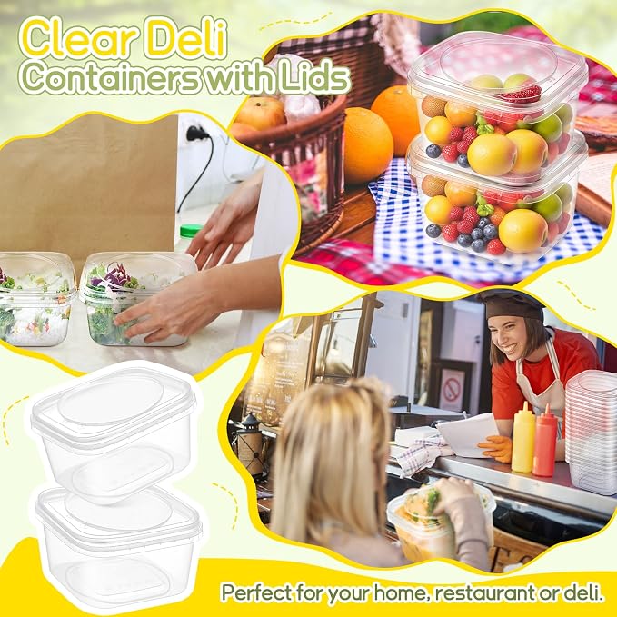 50 Pack 40 oz Deli Containers with Lids, Tamper Proof Leak Resistant Clear Plastic Food Storage Containers, Airtight Meal Prep Container for Soup Salad Tiramisu, Microwave & Dishwasher Safe - Image 6