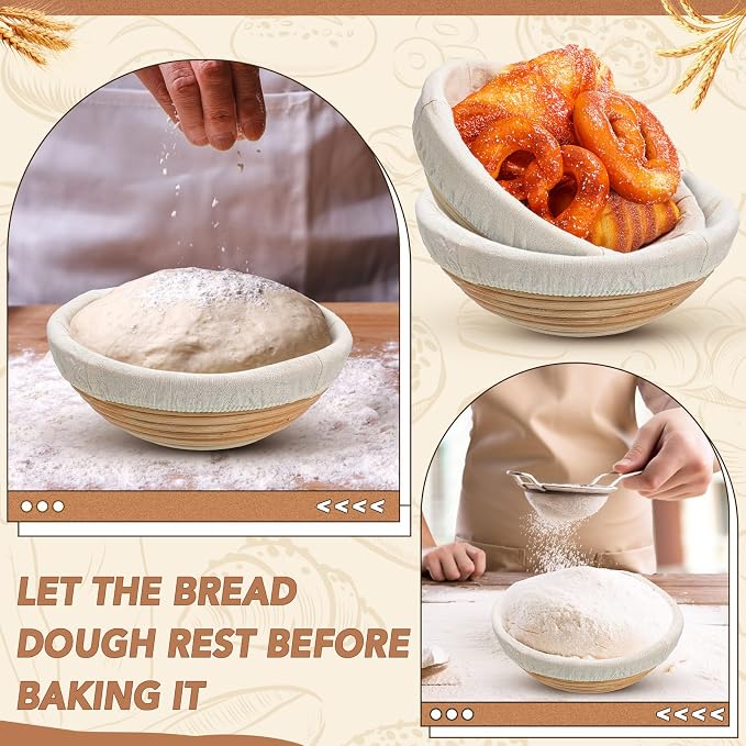 Patelai 10Pcs Banneton Bread Proofing Basket Banneton Baskets Bulk,9 Inch | Round Sourdough Proofing Basket with Liners and Scrapers for Home Making Bread Bakers Baking - Image 5