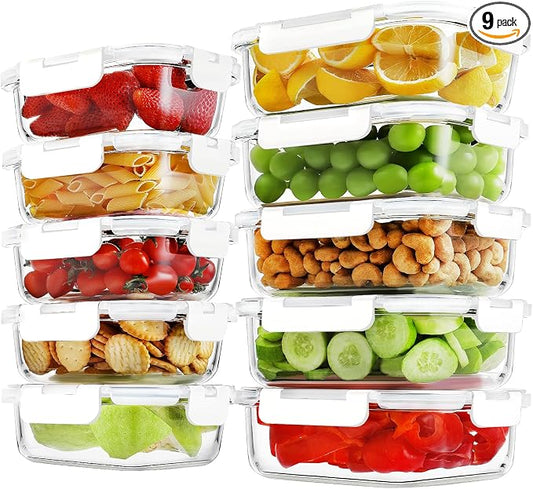 HOMBERKING 10-Pack Glass Meal Prep Containers, 36 oz/14 oz, Locking Lid Set | Borosilicate Glass Food Storage Containers Set, Airtight Lunch Bento Boxes, BPA-Free, Dishwasher Freezer, Oven Safe-White by HOMBERKING