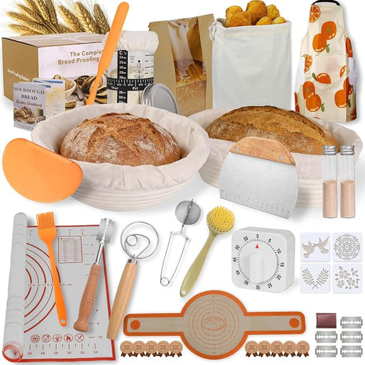Sourdough Starter Kit, 23-Piece Bread Baking Set with Banneton Proofing Baskets Round & Oval, Starter Jar, Lame, Dough Whisk, Scraper & Sling - Sourdough Baking Supplies Gift for Beginners by Unknown