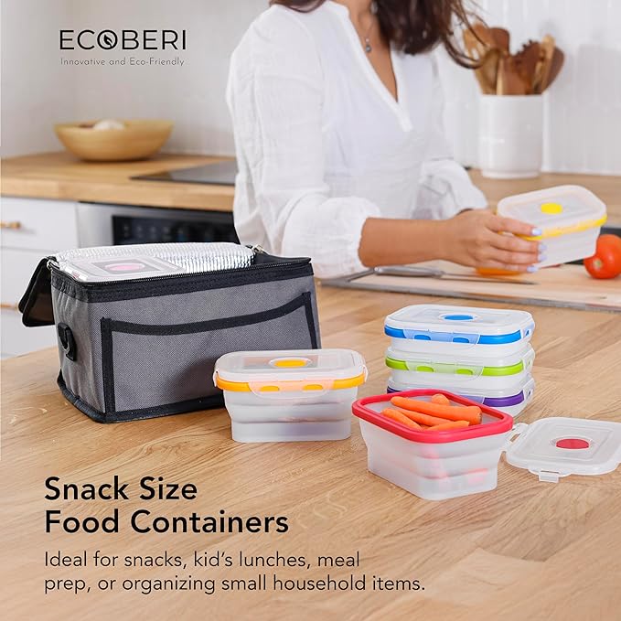 Collapsible Food Storage Containers, 8 Piece, 12 oz | Silicone, Airtight Lids, Space-Saving, Reusable Meal Prep, Microwave, Freezer & Dishwasher Safe - Image 5