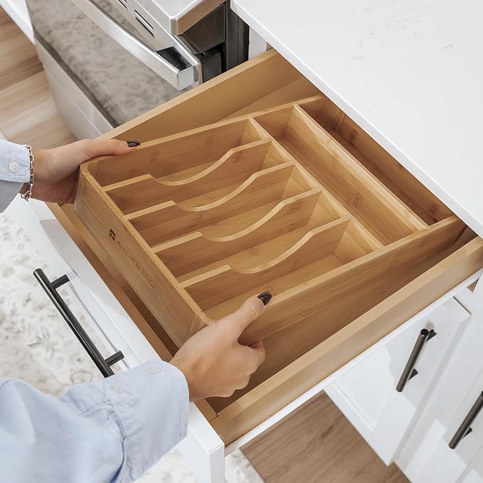 Silverware & Utensil Organizer, Fixed 10.5 in, Bamboo | Cutlery, flatware holder, rounded corners, 7 compartments, non-slip feet, kitchen drawers - Image 8