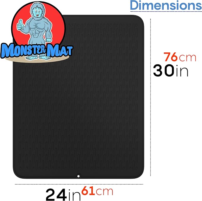 Extra Large (30 inch by 24 inch) heavy duty silicone dish drying mat for kitchen counters by MonsterMat (Black, XL - 30"x24") - Image 4