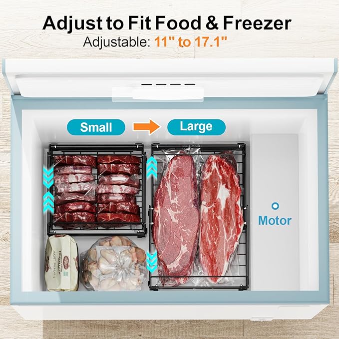 Freezer Organizer Bins - Adjustable Fits Chest Freezers 10-20 Cu Ft | 4 Pack Stackable Wire Baskets, Easy Access & Quick Organization, Sturdy Steel Rack Holds Frozen Meat and Vegetables, Black - Image 6