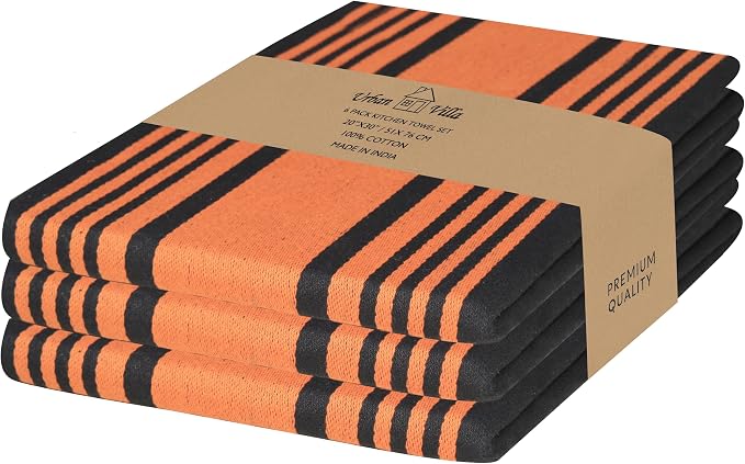 Urban Villa Kitchen Towels Cotton Dish Towels 20”x30” (Set of 6) Orange Blk by CottonTrends