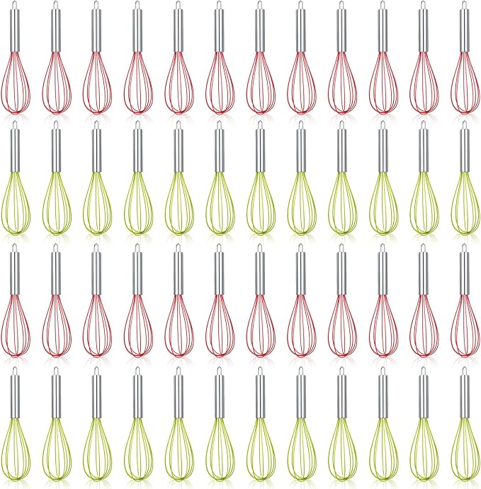 FoldTier 48 Sets 10 Inch Whisks Bulk DIY Fillable Whisk Gifts Colored Silicone Whisks for Cooking Heat Resistant Egg Beaters for Candy Holder Party Favors by FoldTier