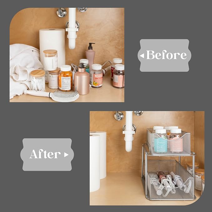 Sorbus 2 Sets of 2 Tier Metal Under Sink Organizer for Bathroom, Kitchen, Strong Steel Mesh Sliding Drawers for Under Sink, Under Cabinet, Closet, Kitchen, Pantry, Bathroom Organizers and Storage - Image 7
