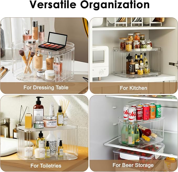 Lazy Susan Organizer for Cabinet, Pantry, Countertop (2 Tier 14" x 10" Clear - 2 Pack, Rectangular) - Image 6