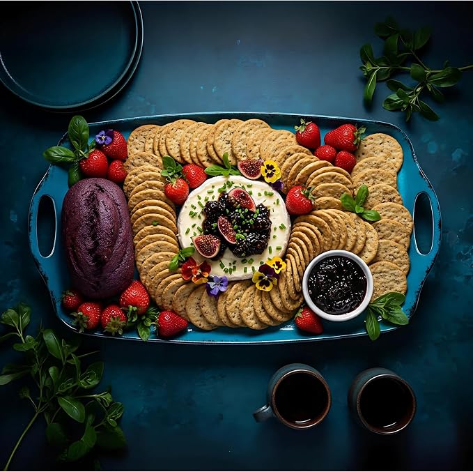 TP Melamine Serving Trays with Handles, 17” x 12”, Set of 2, Retro Teal | Rectangular Trays, Serving Platters for Food and Meat, Dishwasher Safe, Lightweight, Break-resistant - Image 4