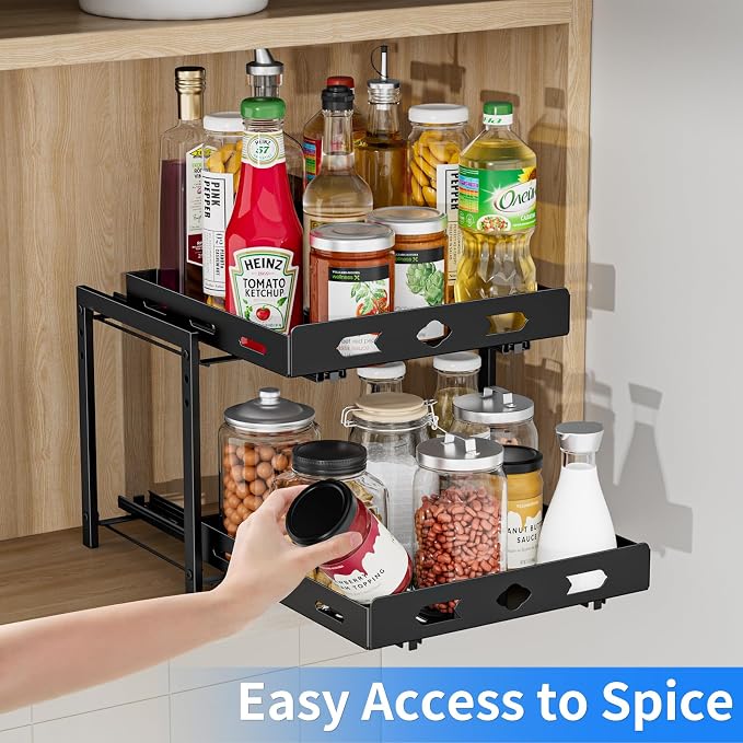 BOIVSHI Pull Out Spice Rack Organizer for Cabinet, 11.9''Wx10.8''Dx9.2''H | 2 Tier Cabinet Spice Rack, Vertical Spice Rack for Cabinet Height Adjustable, Metal Kitchen Spice Racks for Inside Cabinets - Image 3