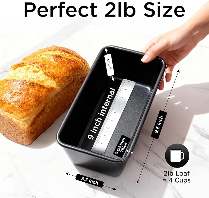 Wrenbury Large 2lb Loaf Pan for Baking Bread – Non Stick Carbon Steel Bread Pan 9.5 Inch for Homemade Banana Cake and Meatloaf – PTFE Free Bakeware - Image 2