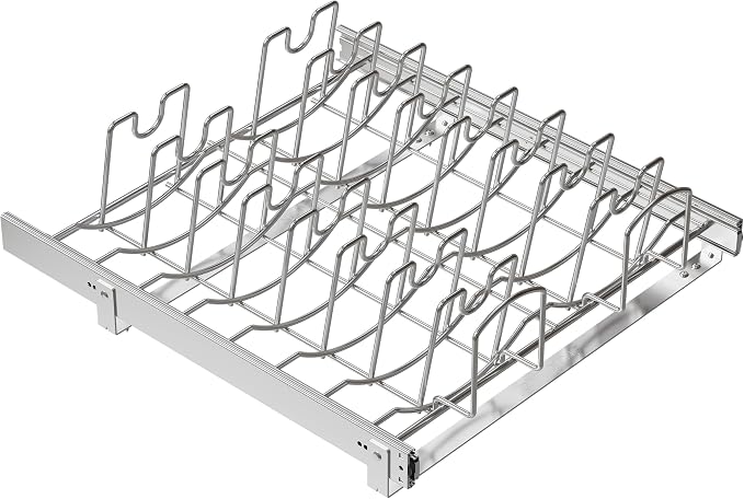 Slide Out Pot Lid Organizer Under Cabinet, Wire Dividers Kitchen Pull Out Pot Lid Storage Rack Holder, Full-Extension Rail 21" W*22" D - Image 7