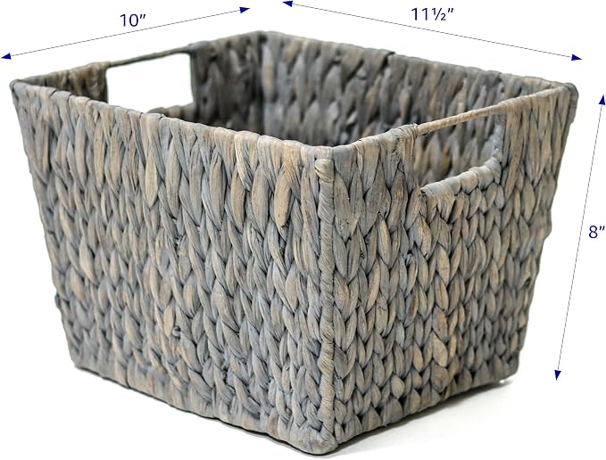 Trademark Innovations 11.5" Hyacinth Storage Basket with Handles, Rectangular (Set of 4, Gray) - Image 2