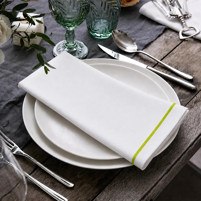 Cloth Napkins Set of 4, 20x20 inch, 100% Pure Cotton Hand Embroidered French Knot, Reusable & Machine Washable, Elegant Table Napkins for Dinner, Weddings, Parties (Yellow Line) - Image 4