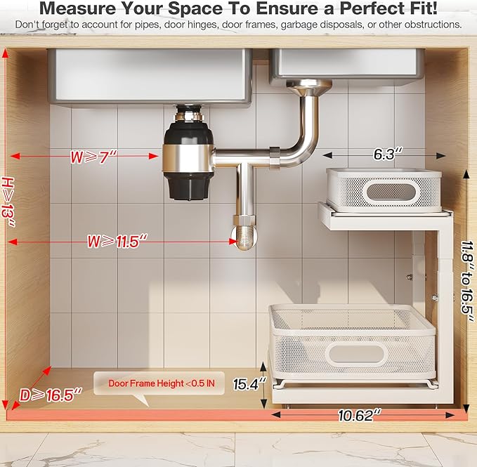 2-Pack Under Sink Storage Organizer with 2-Tier Slide Out Drawer, Sophisticated Mesh Pull Out Shelf for Kitchen & Bathroom, Fits Small Items, Upgraded Arched Track for Smooth Gliding(Patented) - Image 2