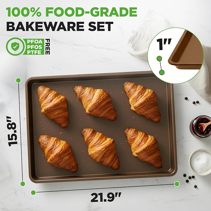 NutriChef 2-Piece Nonstick XL Cookie Sheets for Baking - 22" x 16" Stackable Extra Large Baking Sheet - Carbon Steel Baking Pans, PFOA, PFOS, PTFE Free- NCLGBP28 - Image 5