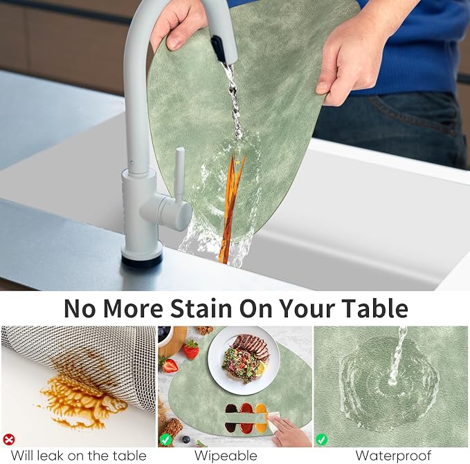 ADRIMER Placemats, Heat Resistant Round Placemats Set of 8 Washable 13 x 17 Inch, Waterproof Table Mats Wipeable for Kitchen, Dining Room Table Christmas Decor, Green - Image 3