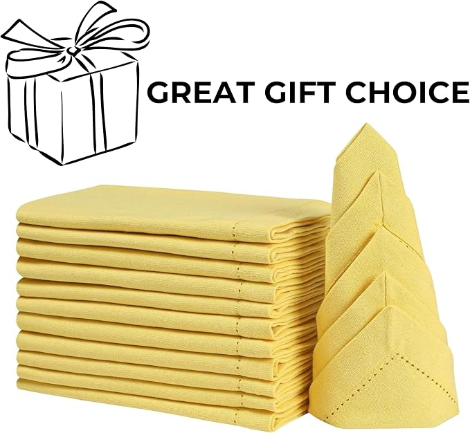Bedding Craft Cotton Dinner Napkins Set of 12 – 18x18 Sand Yellow with Hemstitched Mitered Corners – Machine Washable Fabric Napkins for Thanksgiving, Weddings & Cocktails - Image 7