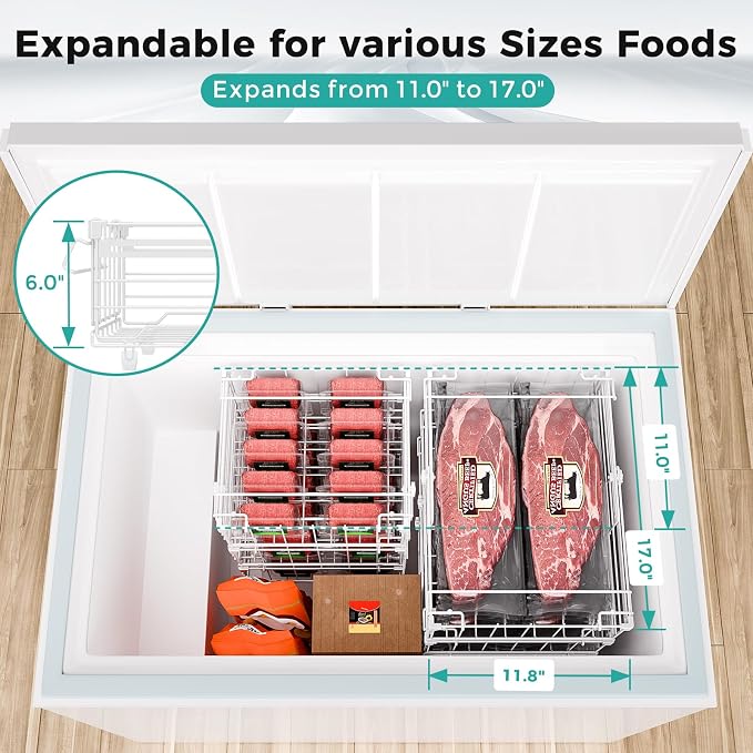 OPENICE Expandable Freezer Organizer Bins for Deep Freezer (4 PCS, White) | Stackable Bins for Chest Freezer Organization | with 5 Tags for Efficient Classification | Fits 10 to 20 Cu.Ft Freezer - Image 2