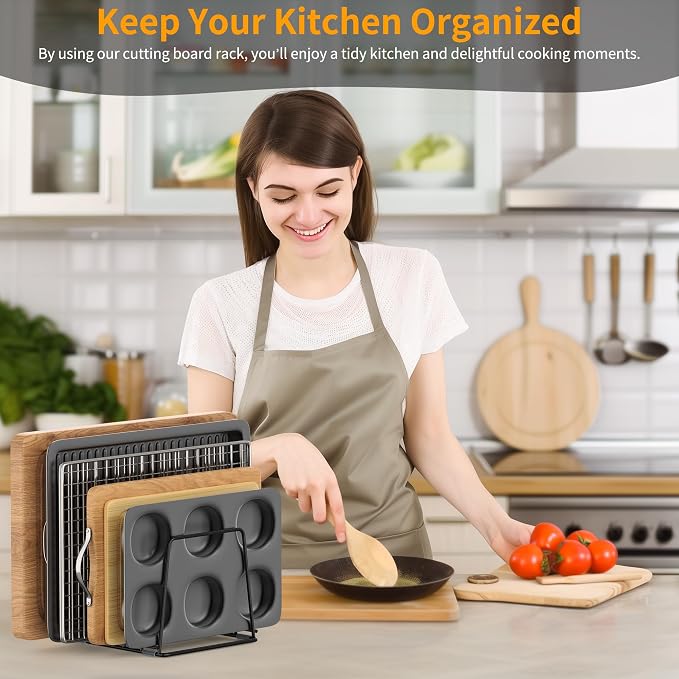 Cutting Board Organizer Kitchen Organizer Rack for Cutting Board, Bakeware, and Cookie Sheet, 5-Slot Heavy-Duty Steel Cookware Holder,Rust-Resistant with Anti-Slip Feet (2, Large) - Image 5