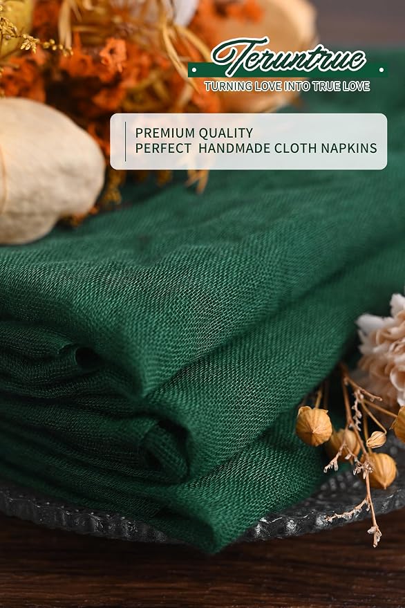 100 Pieces Cloth Napkins Emerald Green Dinner Cheesecloth Napkins for Wedding,Wrinkled Cloth Napkins Bulk for Home Party Rustic Table Decoration, 17 x 17 Inch - Image 4