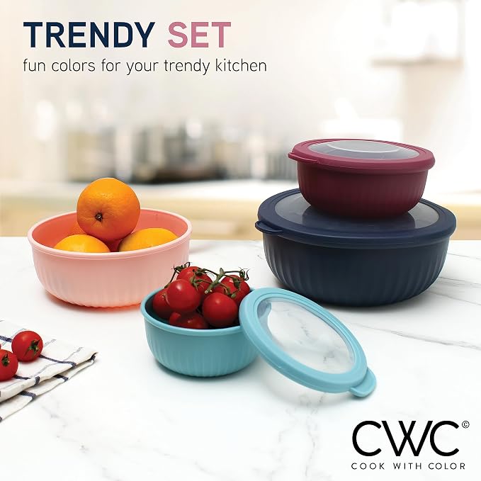 COOK WITH COLOR Prep Bowls with Lids- Wide and Deep Nesting Plastic Small Mixing Bowl Set with Lids, 8 Piece Set - Wide Bowls, Navy - Image 2