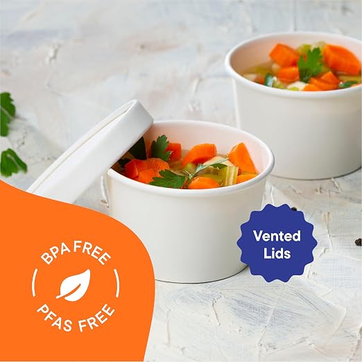 [8 oz. - 250 Sets] Paper Food Container with Lid, Insulated Food Cups with Vented Lids - Hot or Cold To Go Soup Cup, for Soups, Ice Cream and Yogurt - Eco-Friendly - White - Image 4